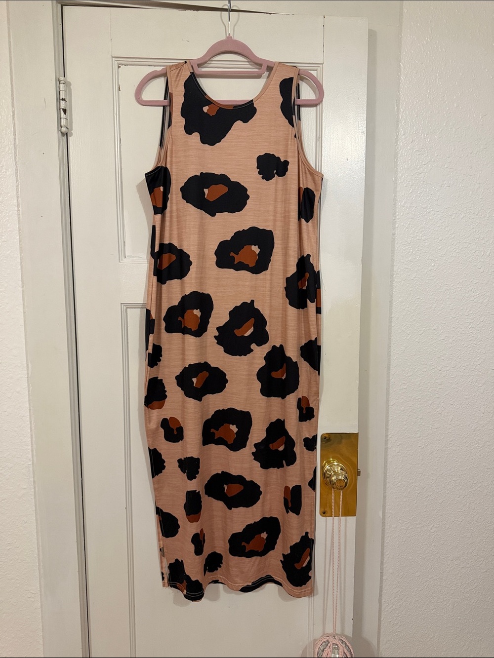 Sleeveless Beige Leopard Print Midi Dress